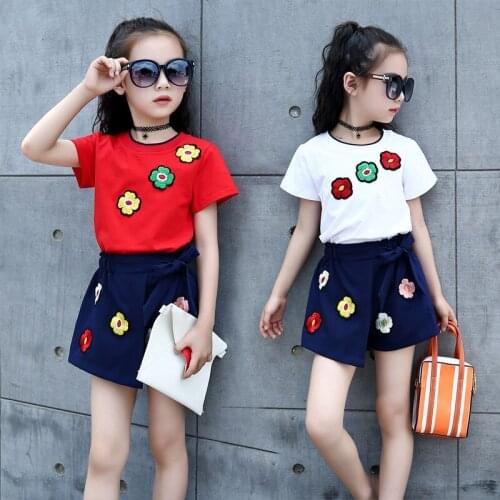 2019 Summer Kids Clothes Girl T Shirt+Shorts Two-piece Sets Children Clothing Girls Sets Cotton Girls Clothes 3 Colors 3-15Y