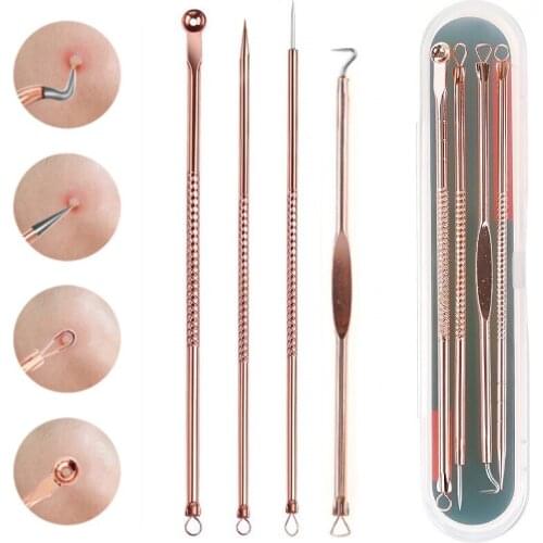 4 PCS Acne Blackhead Comedone Black Spot Pimple Blemish Remover Skin Care Women Beauty Acne Treatment Pore Cleanser Needle Hook