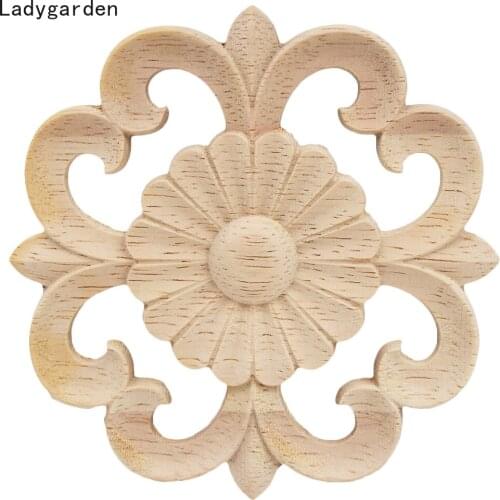 5PCS Wood Statues Carved Flower Decal Corner Onlay Applique Frame Home Furniture Wall Cabinet Door Decor Sculptures Crafts