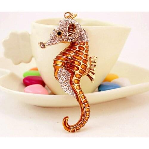 Crystal Sea Horse Keychain Rhinestone Hippocampus Keyring Cute Bag Key Ring