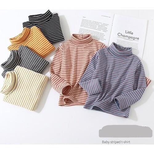 2-9 Years Toddler Boys Cotton Bottoming Shirt 2020 Winter Kids Striped Turtleneck Soft Tshirt Fashion Long Sleeve Tops for Boy