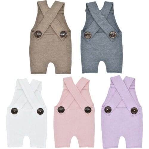 Newborn Photography Prop Button Overalls Pants Baby Photo Romper Outfit