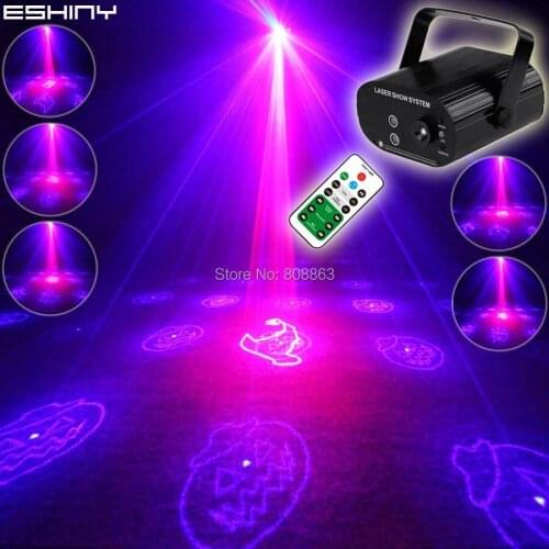 ESHINY MINI R&B Laser 24 Halloween Patterns Projector Blue Led Club Bar DJ Dance Xmas Disco Home Party Stage Light show T140N7