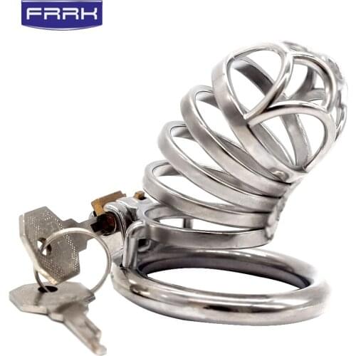 FRRK09 Metal Chastity Cage On Penis Rings Sex Toys Union Ring Chastity Belt Locking Cage Adult Game