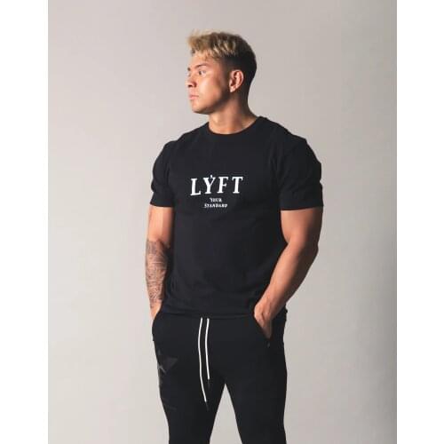 LYFT Summer Men Cotton Short Sleeve T Shirt Fitness Running T-shirt Male Gym Tee Tops Summer Shirt Sports Clothing