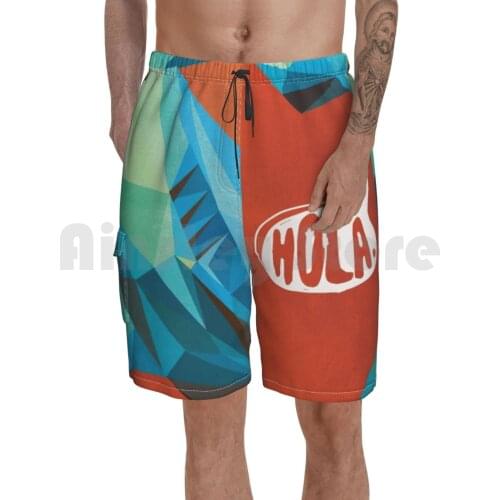 Hola. Beach Shorts Men Beach Pants Swimwear Ocean Sea Hammerhead Shark Geometric Bright Mexican Spanish Creature