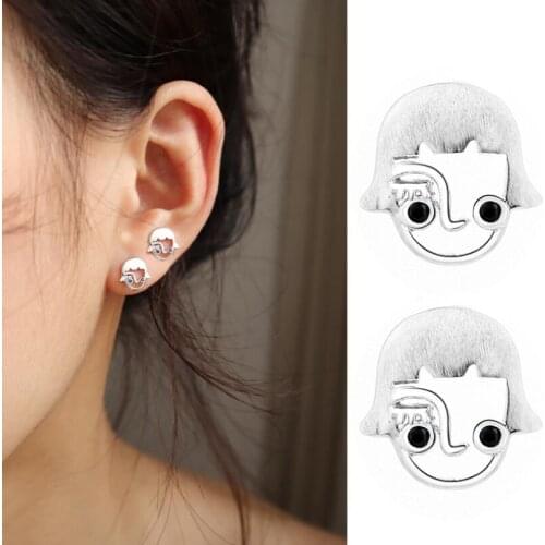 Exquisite Human Face Avatar Zircon Stud Earrings For Women Girls Trend Creative 925 Sterling Silver Party Gifts Jewelry SAE454