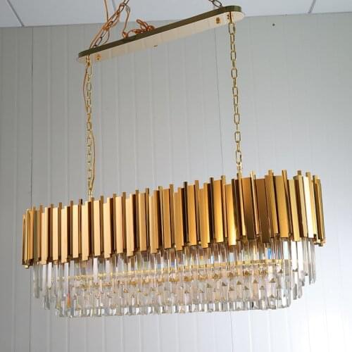 Jmmxiuz Rectangular modern crystal chandelier dining room luxury living room LED lighting fixture large kitchen glossy crystal