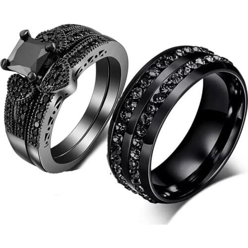 2021 Stainless Steel And Zinc Alloy Black CZ Zircon Rings For Men Women Wedding Band Custom Engrave Name Charm Male Gift