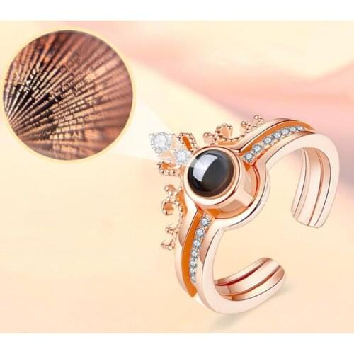 Luxury Crystal Crown Rings For Women 2019 New 100 languages I love you Projection Ring Romantic Love Memory Wedding Ring Jewelry