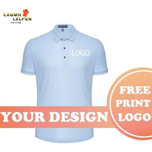 Summer new 7-color mens POLO shirt custom LOGO casual solid color wild lapel short sleeve printing DIY brand text