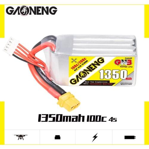 Gaoneng GNB 1350mAh 4S 14.8V 100C Lipo Battery wtih XT60 Plug for 250 size 3D RC FPV Racing Drone Quadcopter Multirotor Parts
