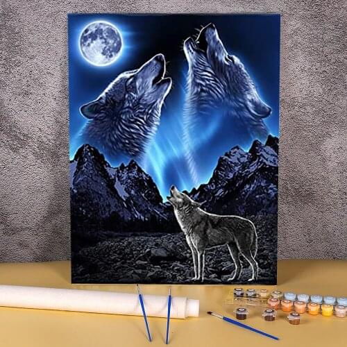 Moon And Wolf Painting By Numbers Kit Oil Paints 50*70 Paiting By Numbers Wall Paintings Crafts For Adults For Handicraft