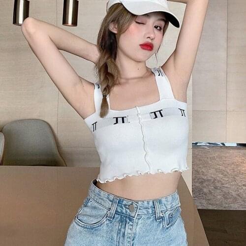 Fashion Sleeveless Tank Tops Women Summer Camis Top Letter Print Knitted Vest