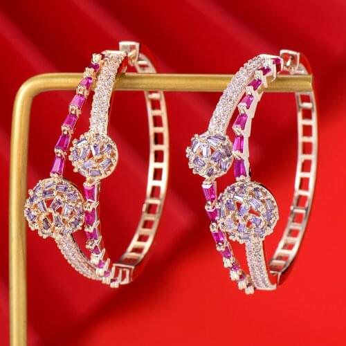 Blachette Fashion Exquisite Geometric Zircon Ear Hoop Earrings African Nigerian Women Gorgeous Wedding Banquet Anniversary Daily