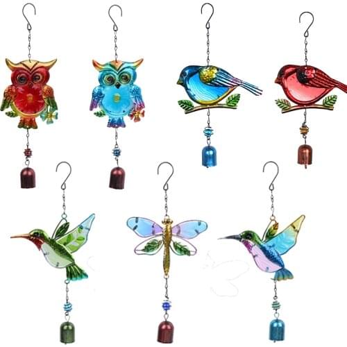 Fashion Iron Wind Chimes Outdoor Colorful Handmade Wind Bell Garden Porch Home Decoration Butterfly Glass Painting Wind Chimes