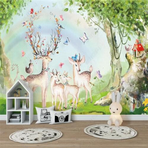 Nordic Forest Rainbow Elk Family Wall Paper 3D Living Room Bedroom Childrens Room Decor Mural Wallpaper 3D Papel De Parede 3d