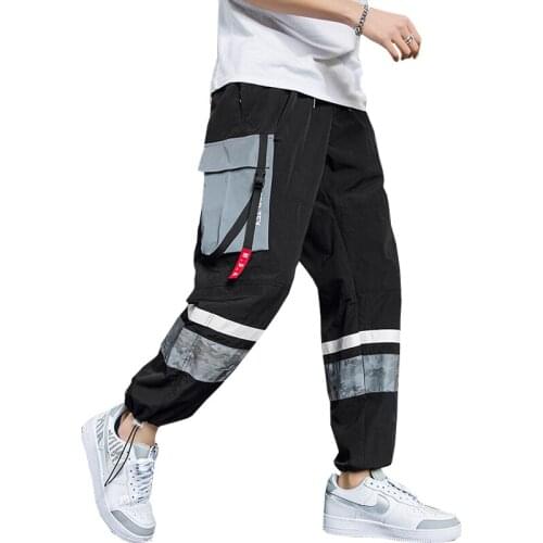 2020 New Men Hip Hop Black Cargo Pants Joggers Sweatpants Overalls Men Ribbons Streetwear Harem Pants Fashions Trousers JP73