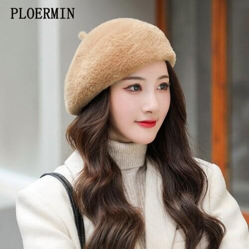 2021New Women Artificial Mink Cashmere Beret Ladies Knitting Hats Winter Warm Painter Hat Fashion All-Match Hat Free Shipping