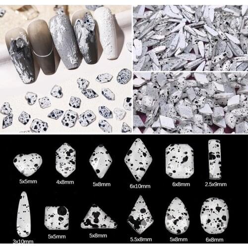 New Eggshell Style Flatback Rhinestones Mix shape 100Pcs White and Black Glass Stones for DIY Nails art Decoration