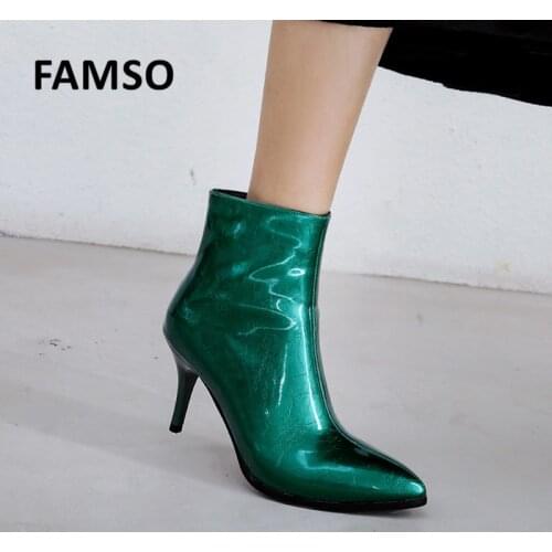 New winter recommend plus size spike heels pointed toe keep warm Patent leather simple ankle boots