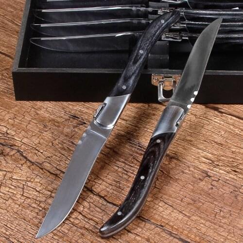 Free shipping new product Outdoor camping folding knife self-defense portable camping tool Wooden handle Household knife