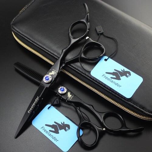 6 Inch Pure Black High-end Top Salon Hairdressing Scissors Haircut Scissors Flat Shear Thin Shear Hairdressing Knife Thin