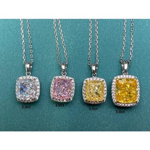 925 Sterling Silver Necklace with 5.0 Carat Cushion Shape Simulated Diamond Women Jewelry