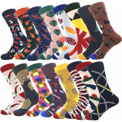 Peonfly Brand 2020 Quality Mens Happy Striped Plaid Diamond Flamingo Socks Men Combed Cotton Calcetines Largos Hombre