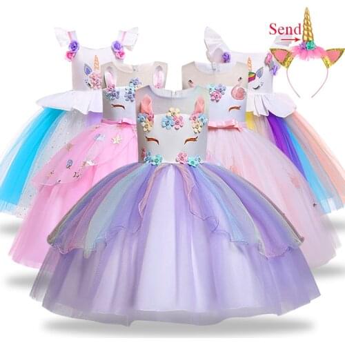 Unicorn Party Dress Carnival Costume Kids Dresses For Girls Elsa Halloween Princess Dress Children Elegant Girls Princess Dress
