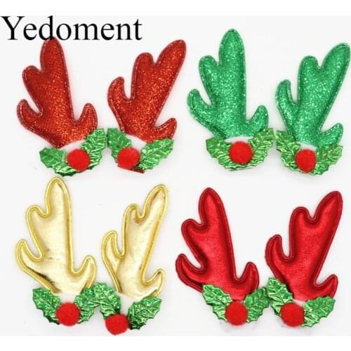 16PCS Christmas Antlers Glitter Leather Non-Woven Fabric For Hair Clips, Applique Patches DIY Craft Decoration Y19091201