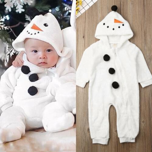 Christmas Baby Boy Girl Snowman Fleece Hoodies Romper Jumpsuit Winter Warm Clothes Newborn Kids 0-3 Years