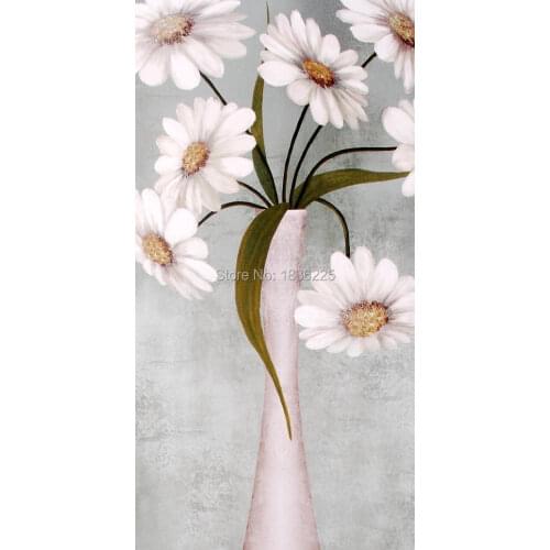 Hand painted canvas flower picture fabric painting modern paintings art of decoration white daisy oil painting