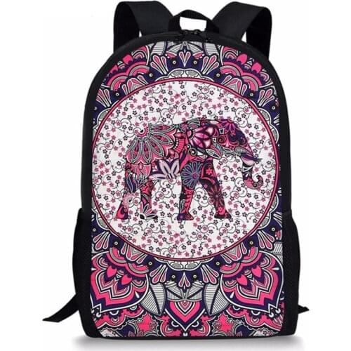 Elephant Mandala Flower Printed Children Elementary School Shoulder Bags Animal Design Backpack Sets for Teen Girls Boys