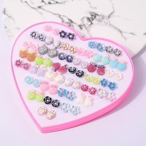 Korean Fashion 36 Pairs/lot Flower Strawberry Stud Earrings Set For Girls Cute Mixed Colors Styles Earring Jewelry Christmas