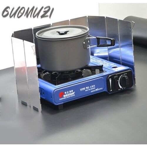 8 Plate Foldable Gas Stove Windshield Camping Cooking Tools Windbreak Camping Outdoor Stove Equipment Accessories