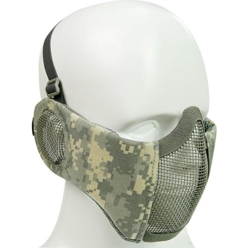 Foldable Tactical Half Face Protective Mask Mesh Lower Face Mask with Ear Protection for Military Paintball Hunting Airsoft