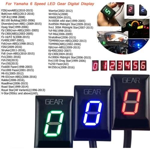 Motorcycle Plastic Light Direct Plug-in Red/Blue/Green 6 Speed LED Gear Digital Display Indicator For Yamaha R1/R6 MT01/MT03 Fz1