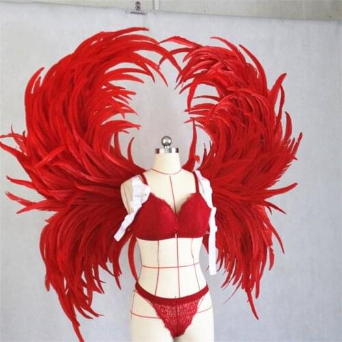 Dance stage performance cosplay wings samba suit red feather dance costumes for women