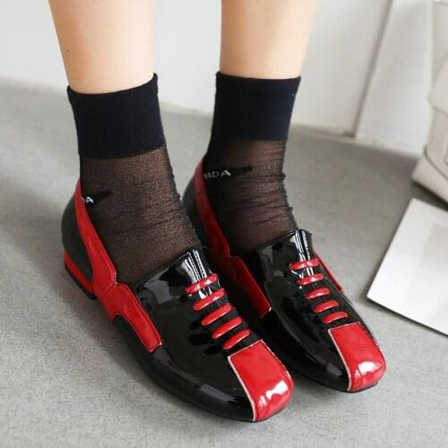 AGODOR Fashion Women Low Block Heel Pumps Patent Leather Ladies Casual Shoes Women Multicolor All Match Women Pumps Size 33-48