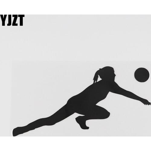 YJZT 14.7CMX7.1CM Girl Volleyball Game Silhouette Decal Vinyl Car Sticker Black/Silver 8A-0774