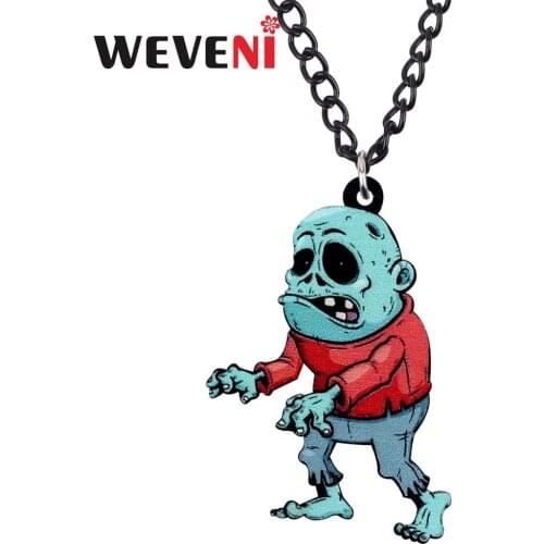 WEVENI Acrylic Halloween Walking Zombie Necklace Choker Cartoon Festival Jewelry For Teen Girl Kid Charm Gift Decoration Brincos