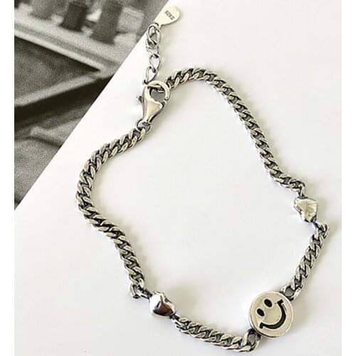 Smile Face Heart Simple Vintage Wrap Chain 925 Sterling Silver Bracelet For Women Designer Jewelry Wholesale