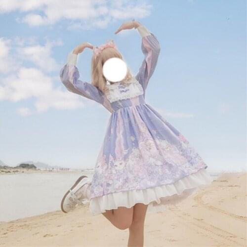 Lolita Sweet Teens Soft Girl Cosplay Dress Women Peter Pan Collar Gothic Kawaii Lace Ruffle Bandage Princess Tutu Dress Pink