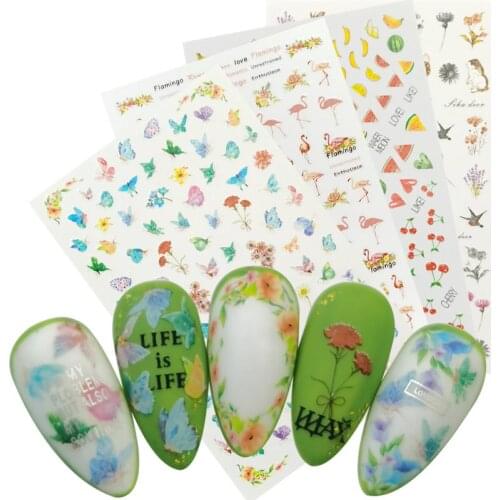 Butterfly Flower Animal Fruit Decals Stickers for Nail Adhesive Wraps Silver Letter Nail Art Slider 3D Accessories Decoration