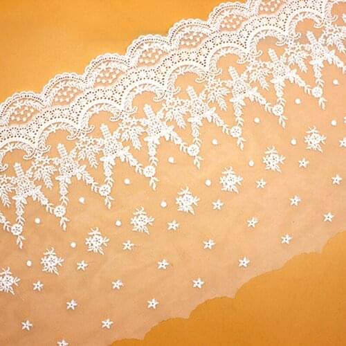 Cotton Embroidered lace 5 Yds Tulle lace 3D Floral Soft Mesh lace Fabrics White and Black Scalloped Sewing Trim 26CM