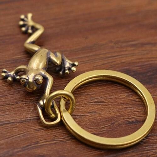 2pcs Eco-Friendly Retro Solid Brass Frog Keychain Hooks Wallet Chain Belt Buckle For Women Men Keyring Pendant DIY Gifts