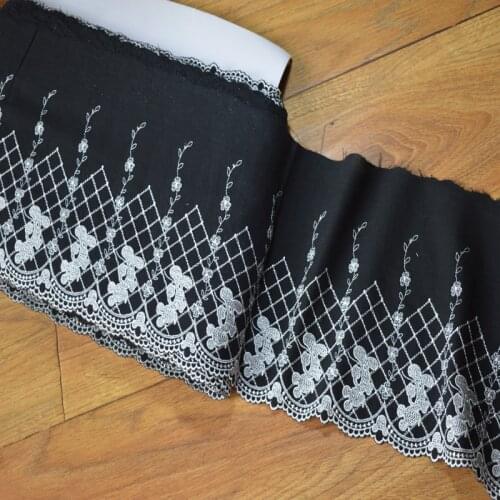 2yds/lot black cotton white floral pattern Embroidery Hight quality lace fabrics embroidered lace trim 17040904