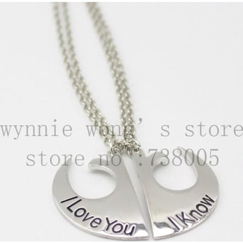 2015 new style Star Wars Rebel Insignia Love couples "I love you I know " 2 parts pendant Lovers' Necklace Wholesale Jewelry
