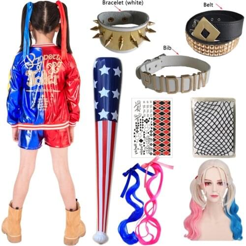 2021 Costumes Cosplay Suicide Harleen Quinzel Kids Girls Quinn Squad T Shirt Joker Jacket Halloween Costume